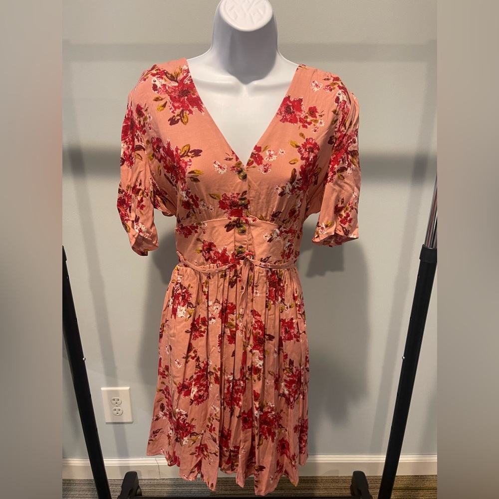 Pink floral midi dress size medium